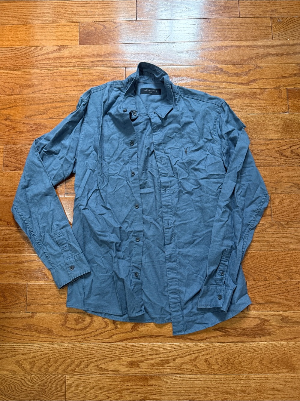 AllSaints Men's Slate Blue Lightweight Button-Up Shirt Jacket
